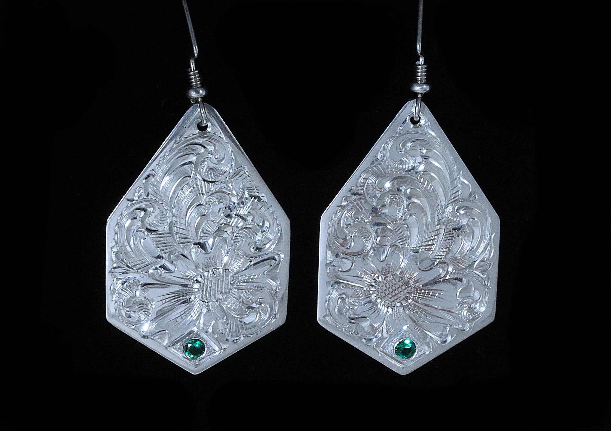 Six Sided Earrings w/ Emeralds