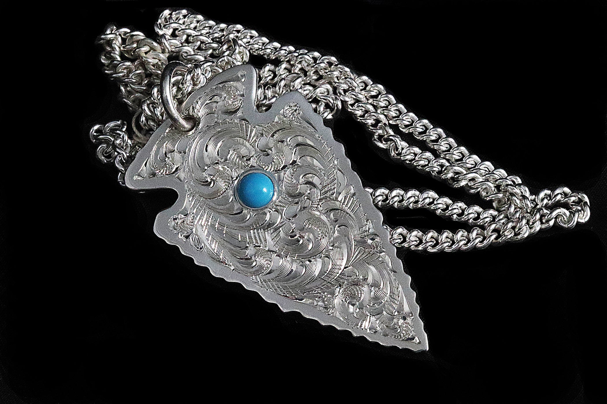 Arrowhead Pendant w/ Turquoise Stone Pendant, Heavy Sterling Chain