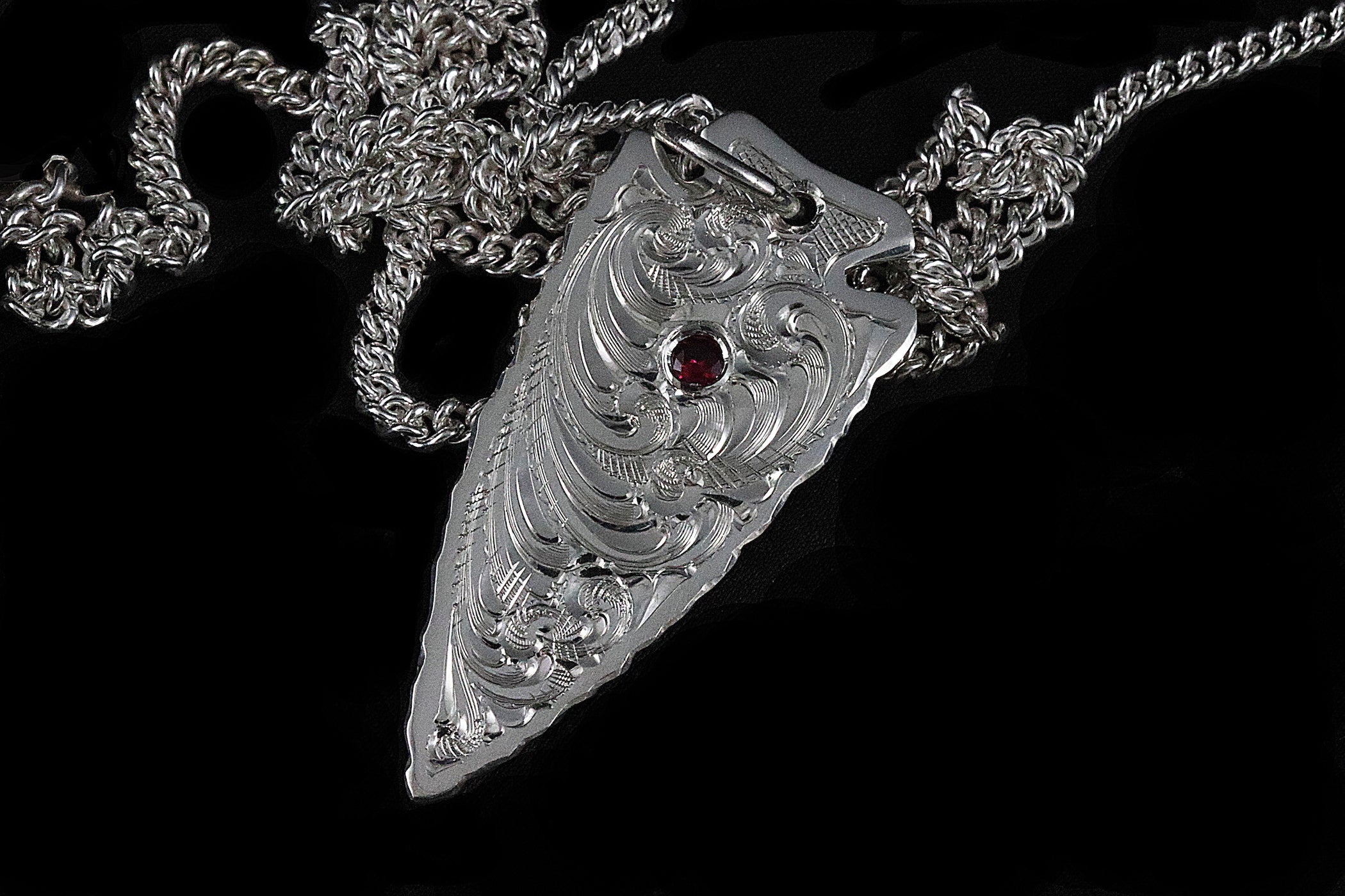 Arrowhead Pendant w/Garnet on Sterling Chain